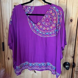 Purple Embroidered Poncho Top